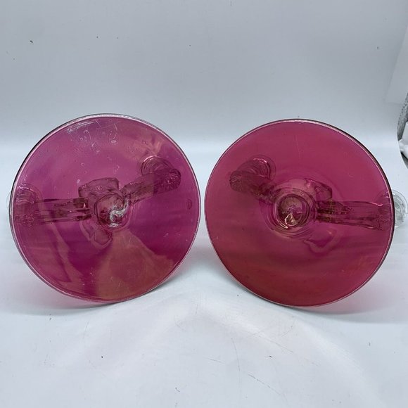 2 Tiffin-Franciscan King's Crown-Ruby Flashed  Double Light Candlestick Holders - Picture 9 of 10